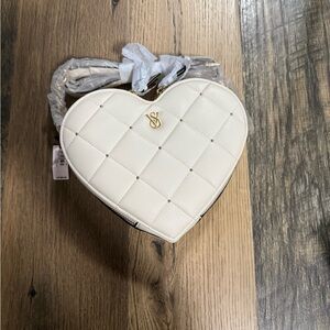 PINK Victoria's Secret White Quilted Mini Bag with Gold Hardware